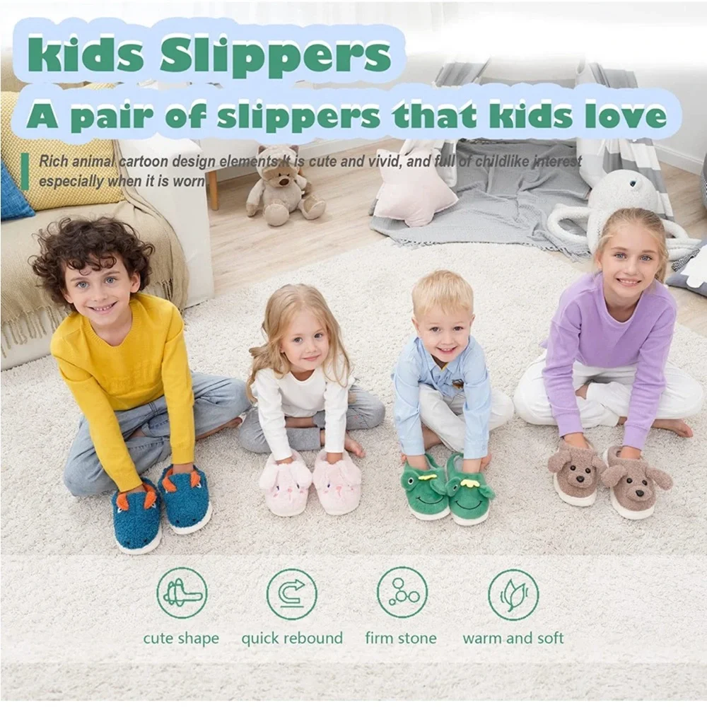 HEEHIPOO Kids’ Fuzzy Frog Character Non-Slip House Slippers - Green